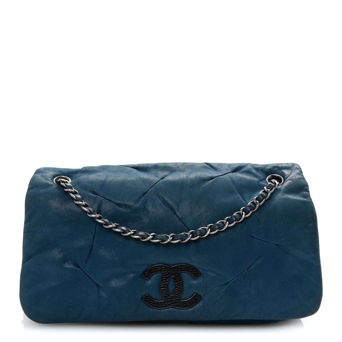 Iridescent Calfskin Glint Flap Blue