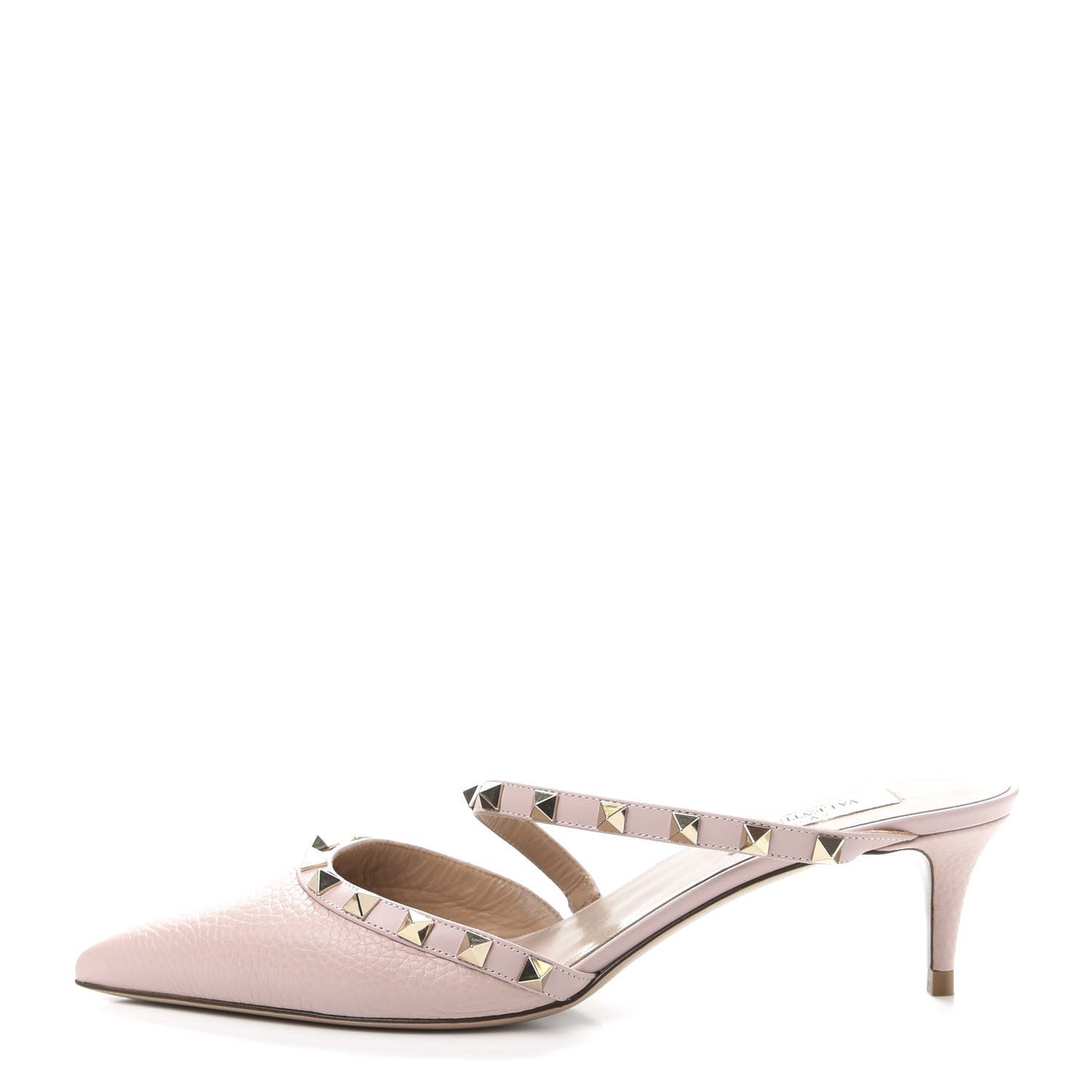 Pebbled Calfskin Rockstud Cross Strap 50mm Mules 39 Water Rose