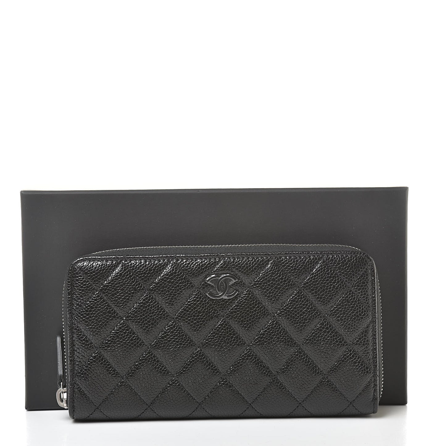 Caviar Quilted Large Gusset Zip Around Wallet Black