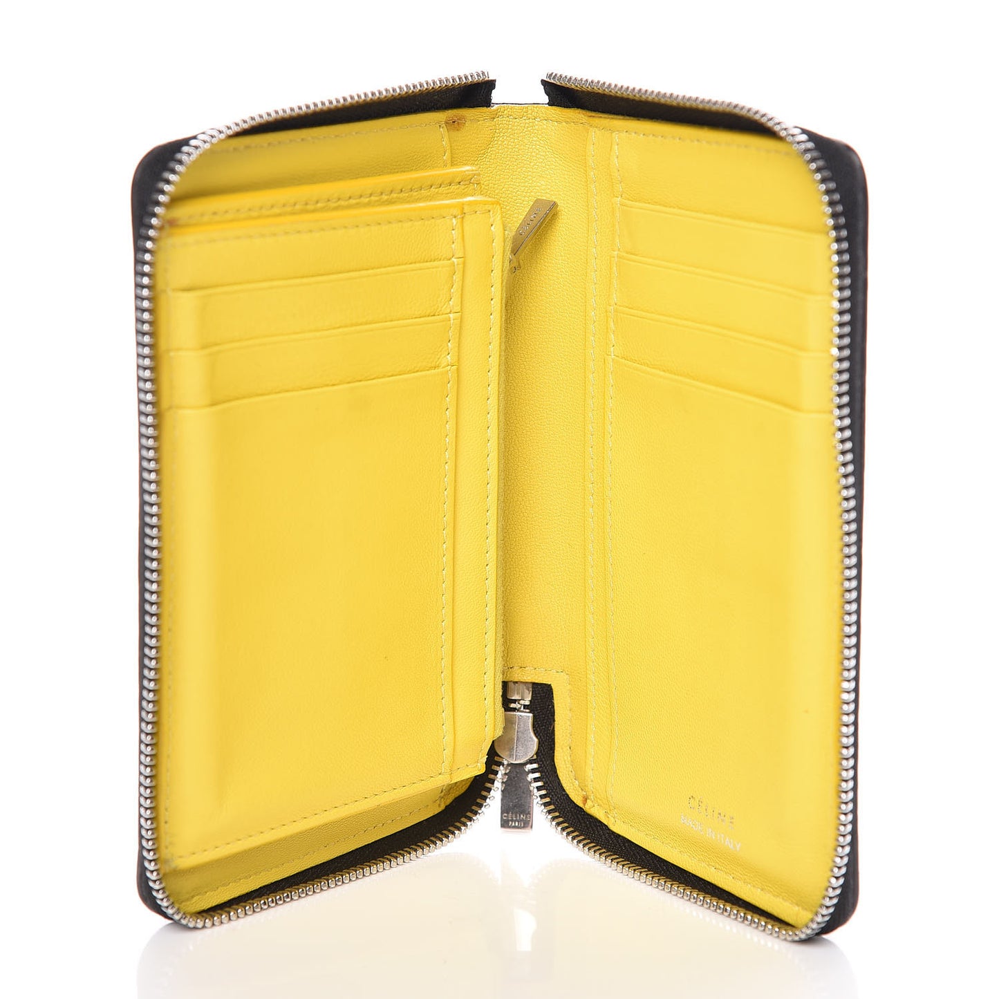 Drummed Calfskin Zip Around Multifunction Wallet Black Citron