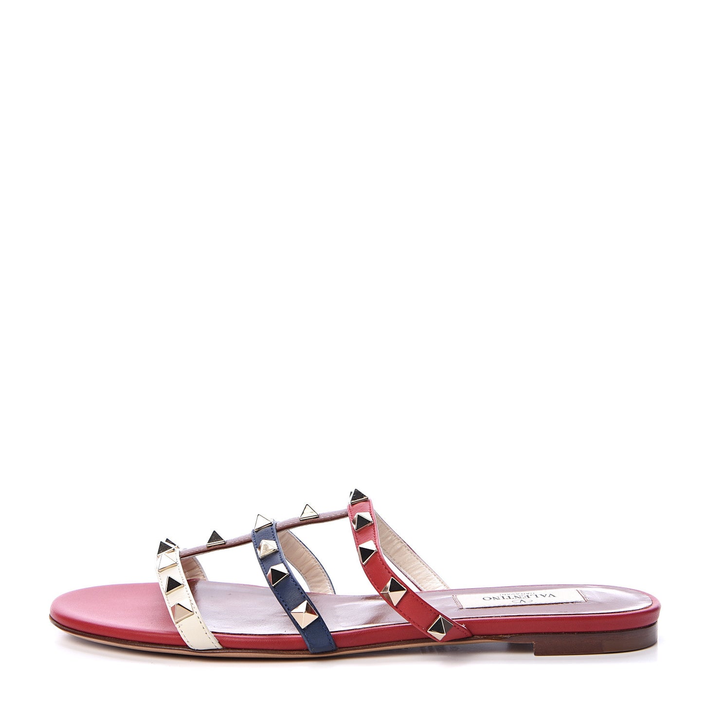 Calfskin Rockstud Caged Flat Slide Sandals 36 Multicolor