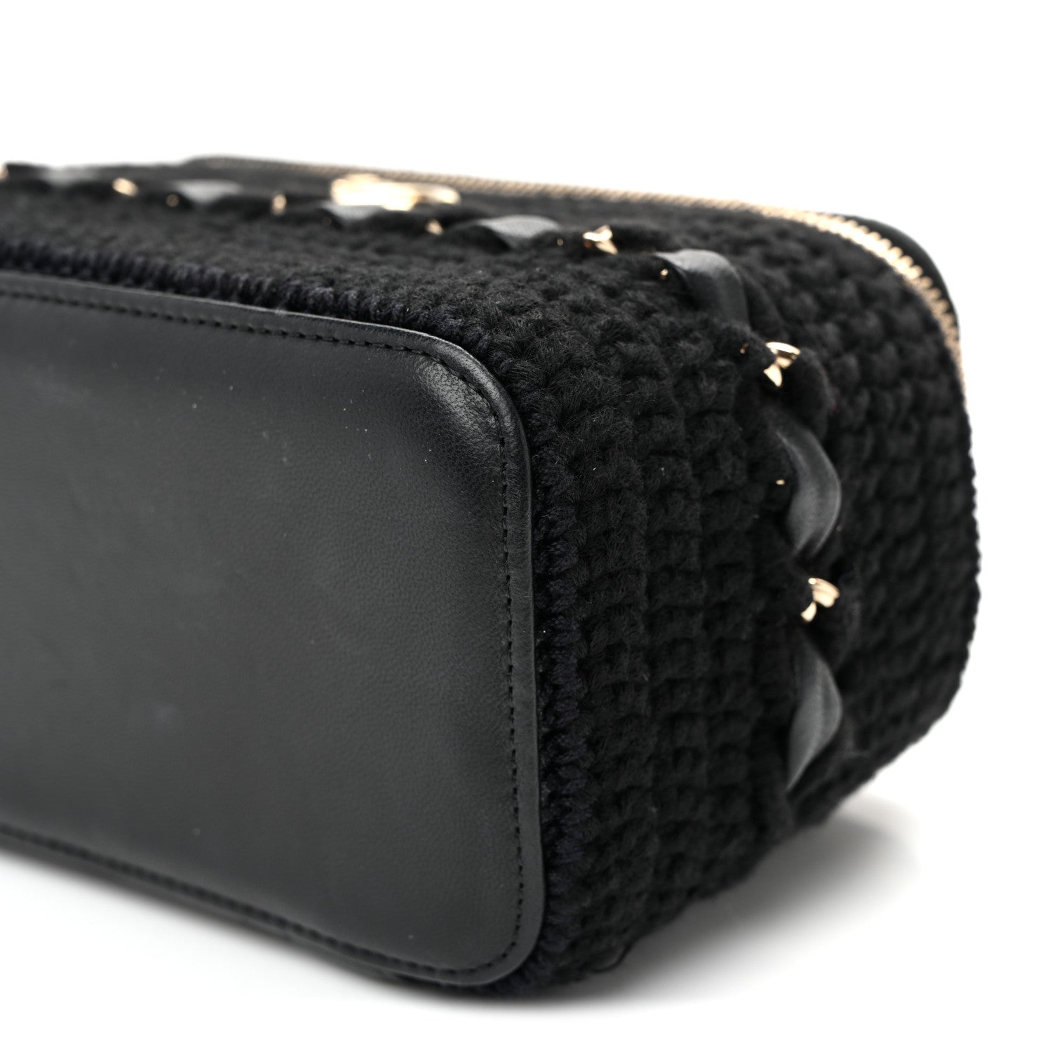 Chanel Lambskin Crochet Quilted Small Vanity Case With Chain Black