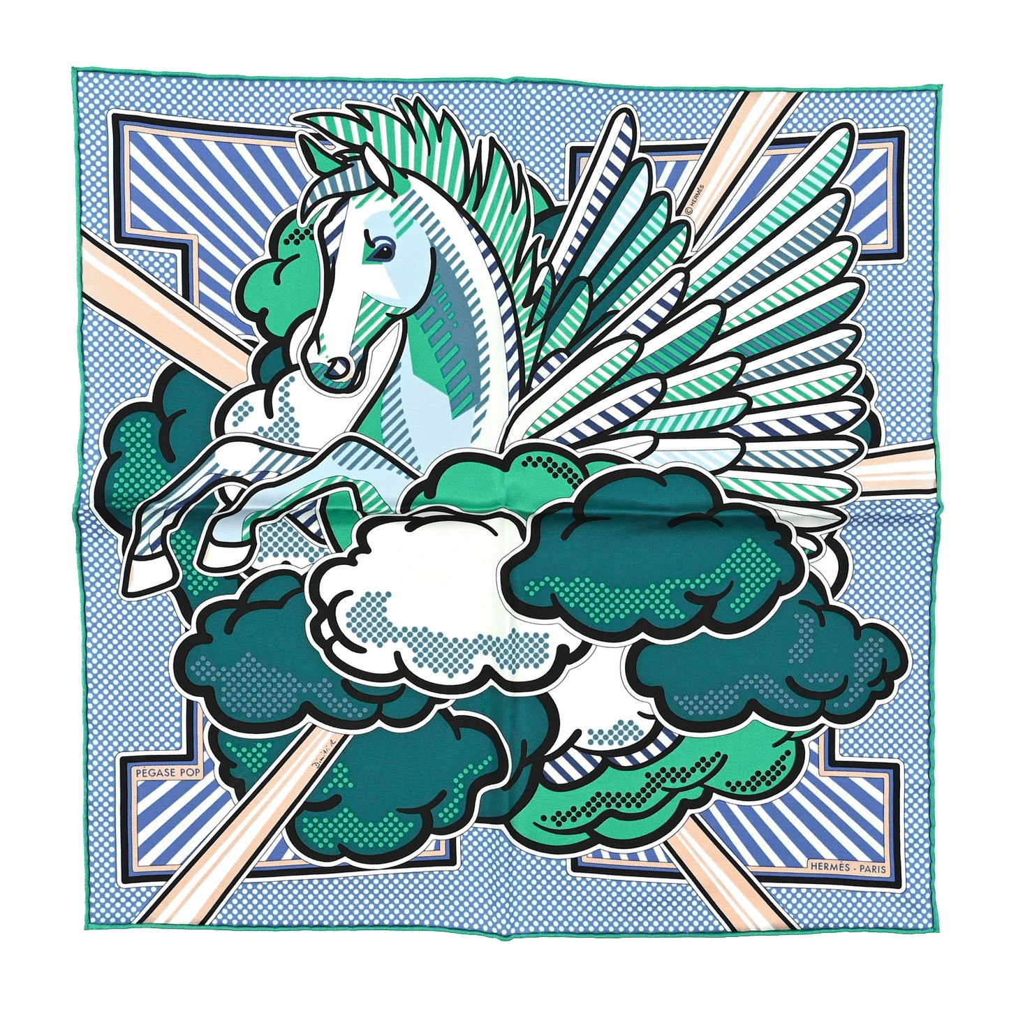 Silk Pegase Pop Scarf 45 Bleu Vert White
