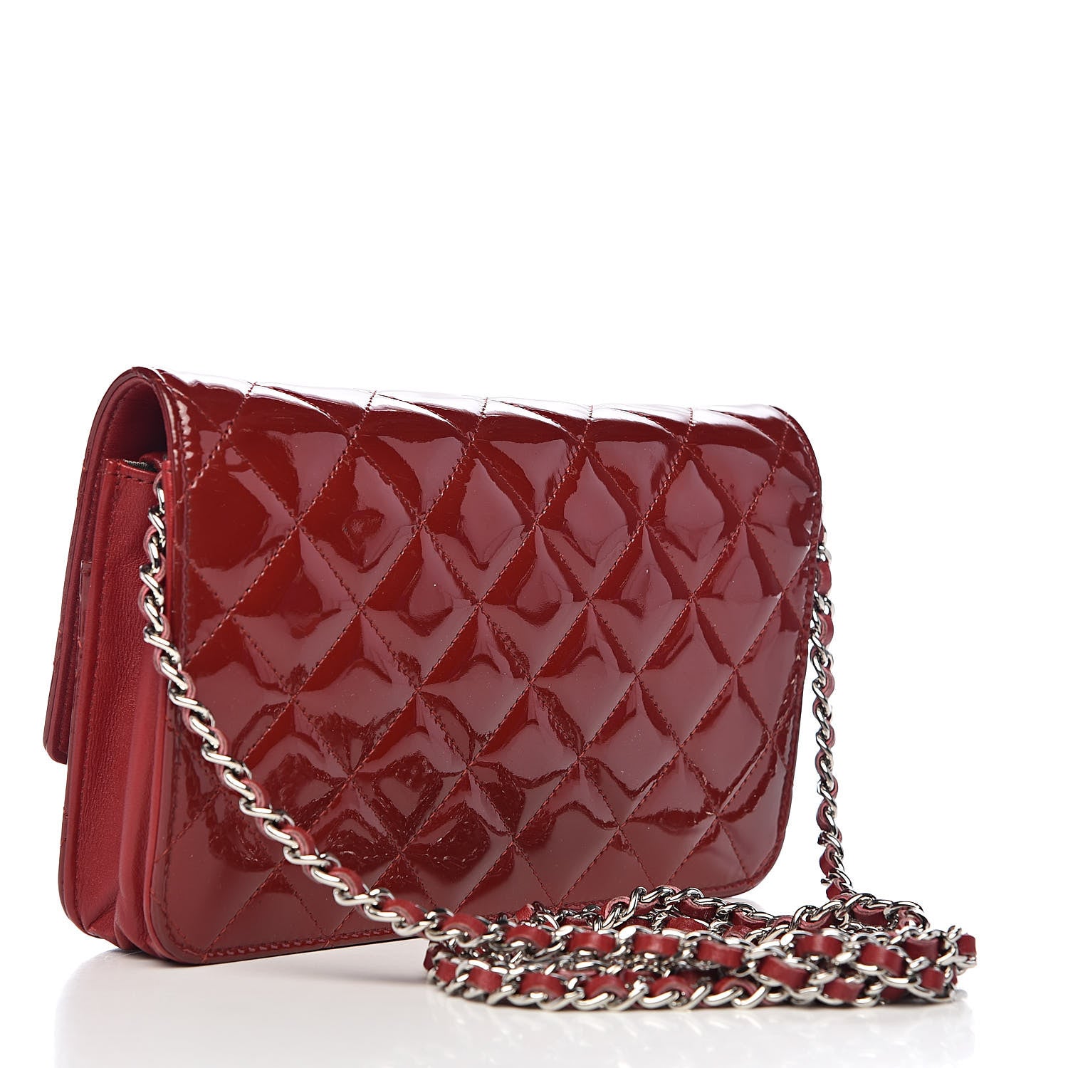 Chanel Patent Quilted Brilliant Wallet On Chain WOC Red 3 of 13