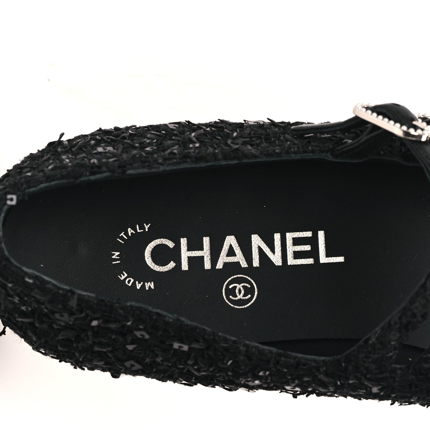 Tweed Sequin Mary Jane Flats 37.5 Black