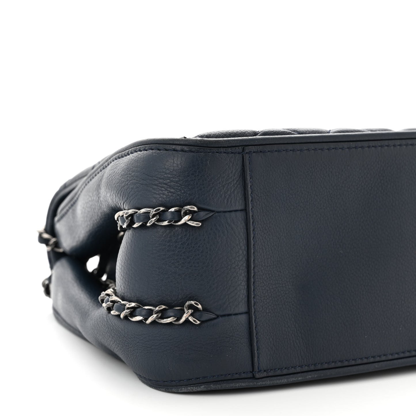 Calfskin Quilted Medium Frame In Chain Flap Navy