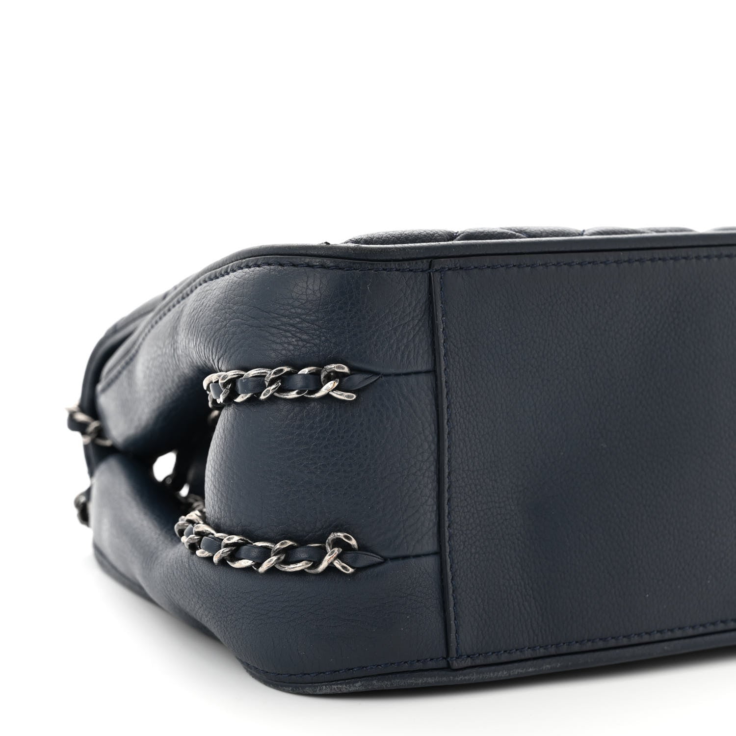 Chanel Calfskin Quilted Medium Frame In Chain Flap Navy 9 of 13