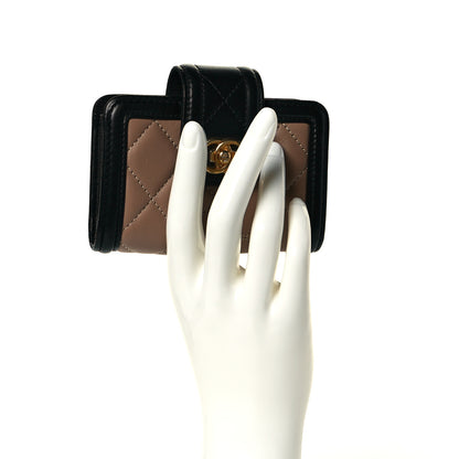 Chanel Lambskin Quilted Gusseted Card Holder Beige Black 6 of 6