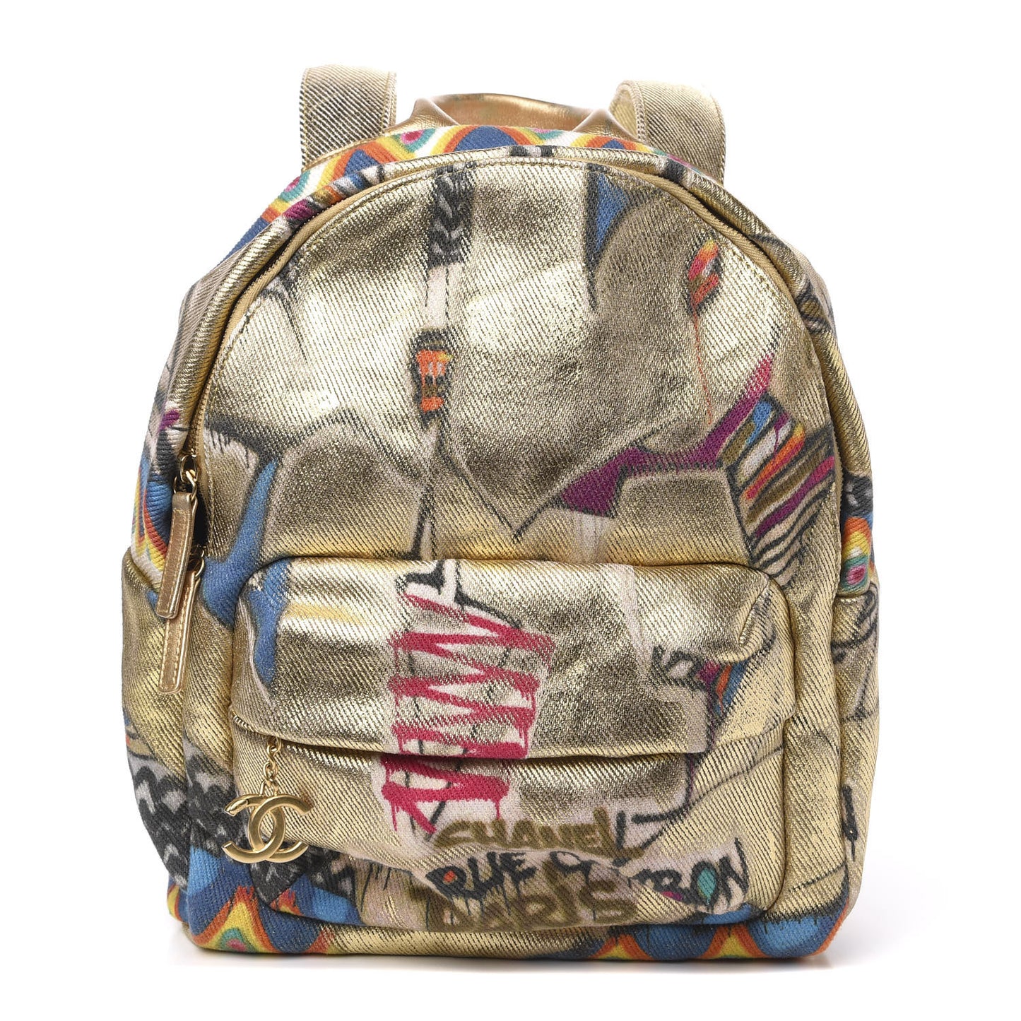 Graffiti Printed Canvas Street Spirit Backpack Multicolor