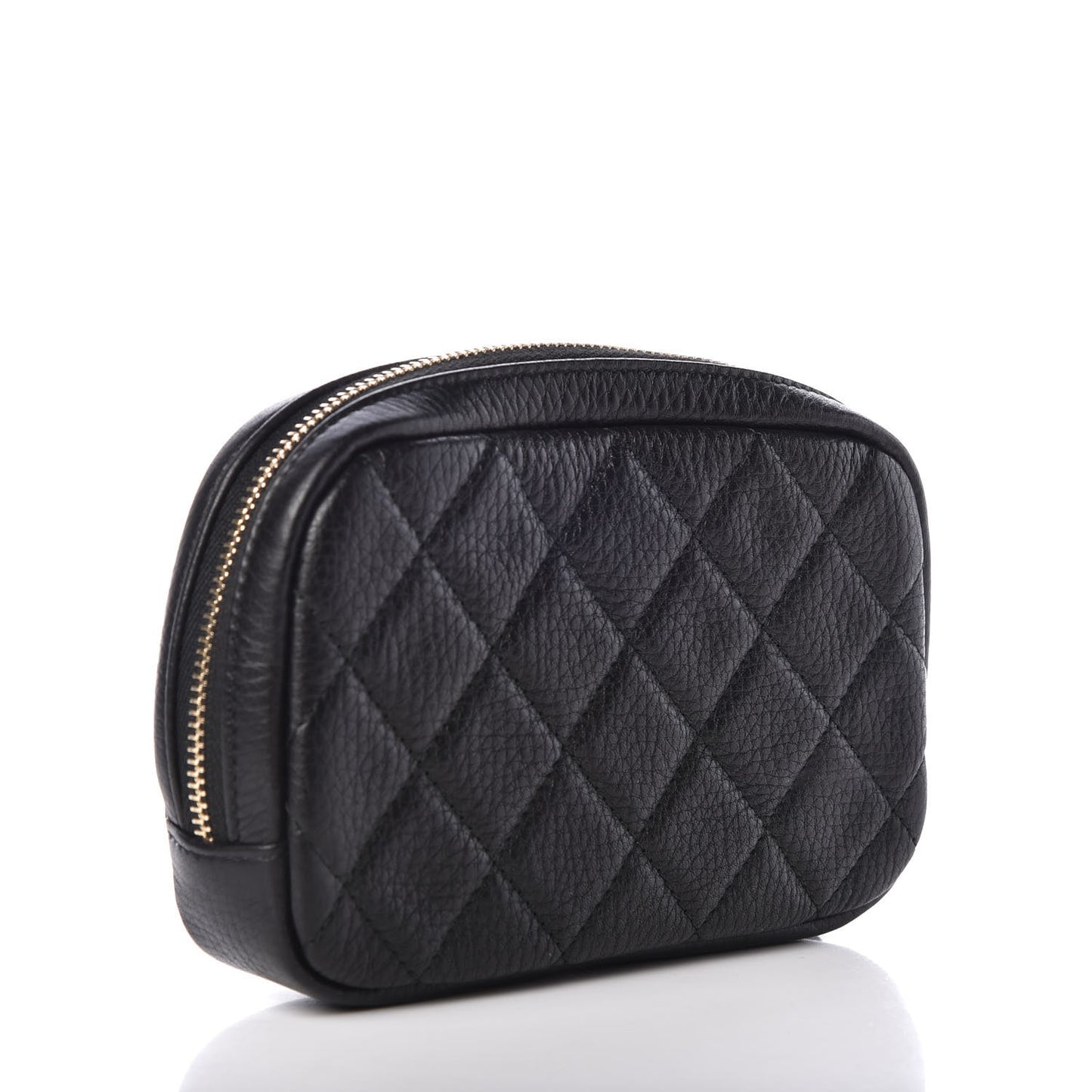 Grained Calfskin Quilted Small Curvy Pouch Cosmetic Case Black