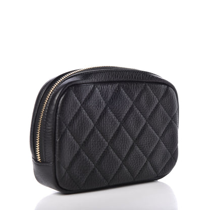 Chanel Grained Calfskin Quilted Small Curvy Pouch Cosmetic Case Black 3 of 8