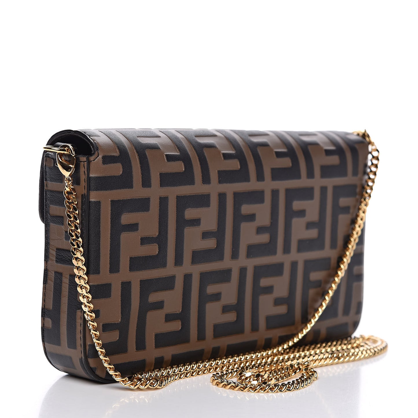 Vitello Soft F is Fendi Bi-Color FF 1974 Embossed Envelope Wallet On Chain with Pouches Maya Black