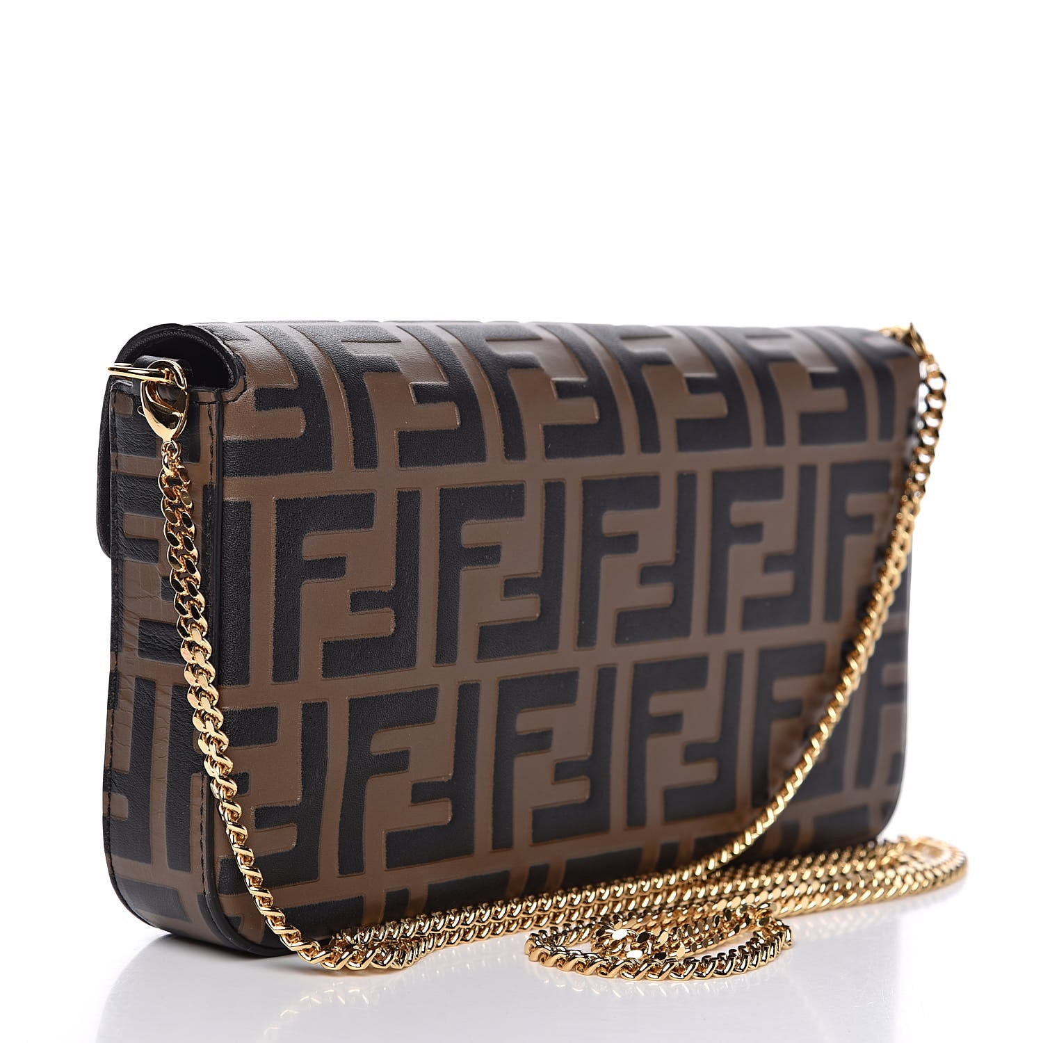 Fendi Vitello Soft F is Fendi Bi-Color FF 1974 Embossed Envelope Wallet On Chain with Pouches Maya Black 3 of 12