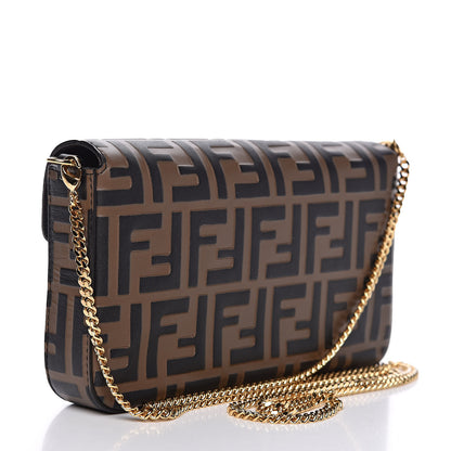 Fendi Vitello Soft F is Fendi Bi-Color FF 1974 Embossed Envelope Wallet On Chain with Pouches Maya Black 3 of 12