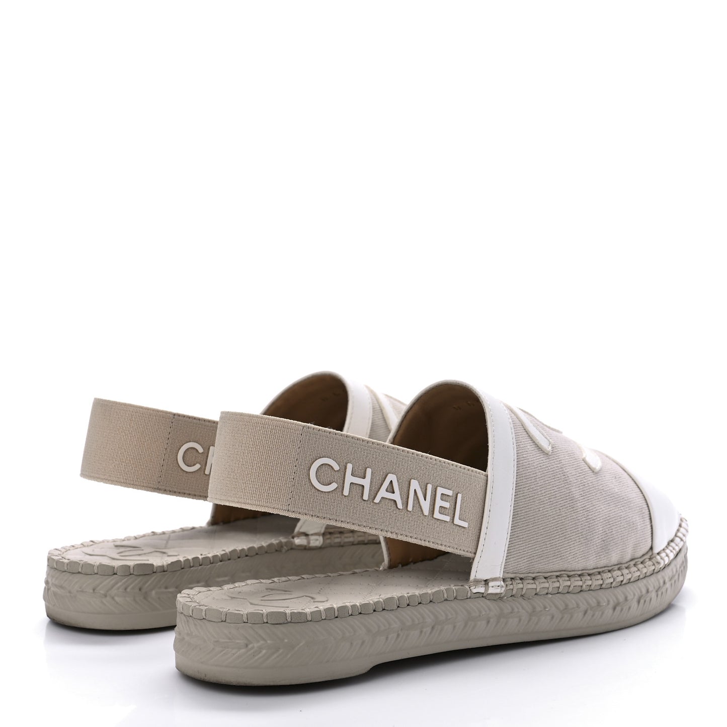 Canvas Lambskin CC Slingback Espadrilles 35 Beige White