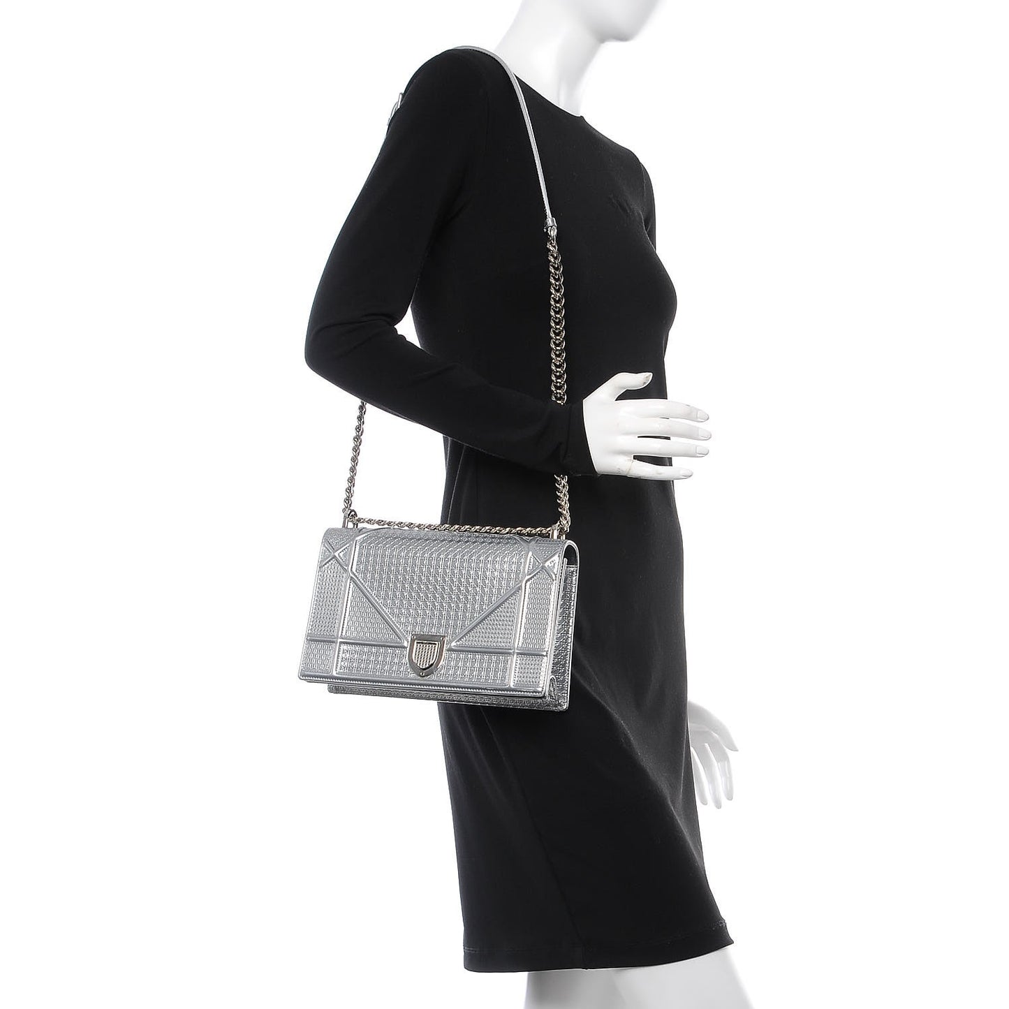 Metallic Patent Micro-Cannage Medium Diorama Flap Bag Silver
