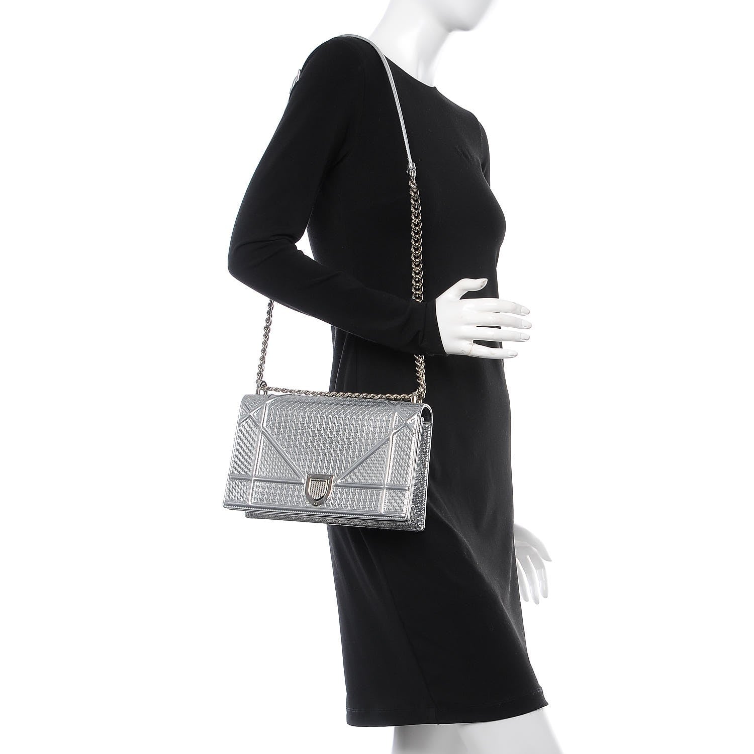 Christian Dior Metallic Patent Micro-Cannage Medium Diorama Flap Bag Silver 2 of 15