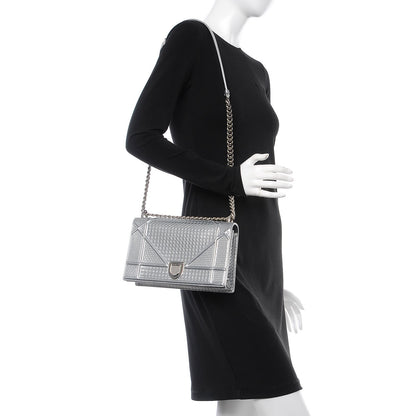 Christian Dior Metallic Patent Micro-Cannage Medium Diorama Flap Bag Silver 2 of 15