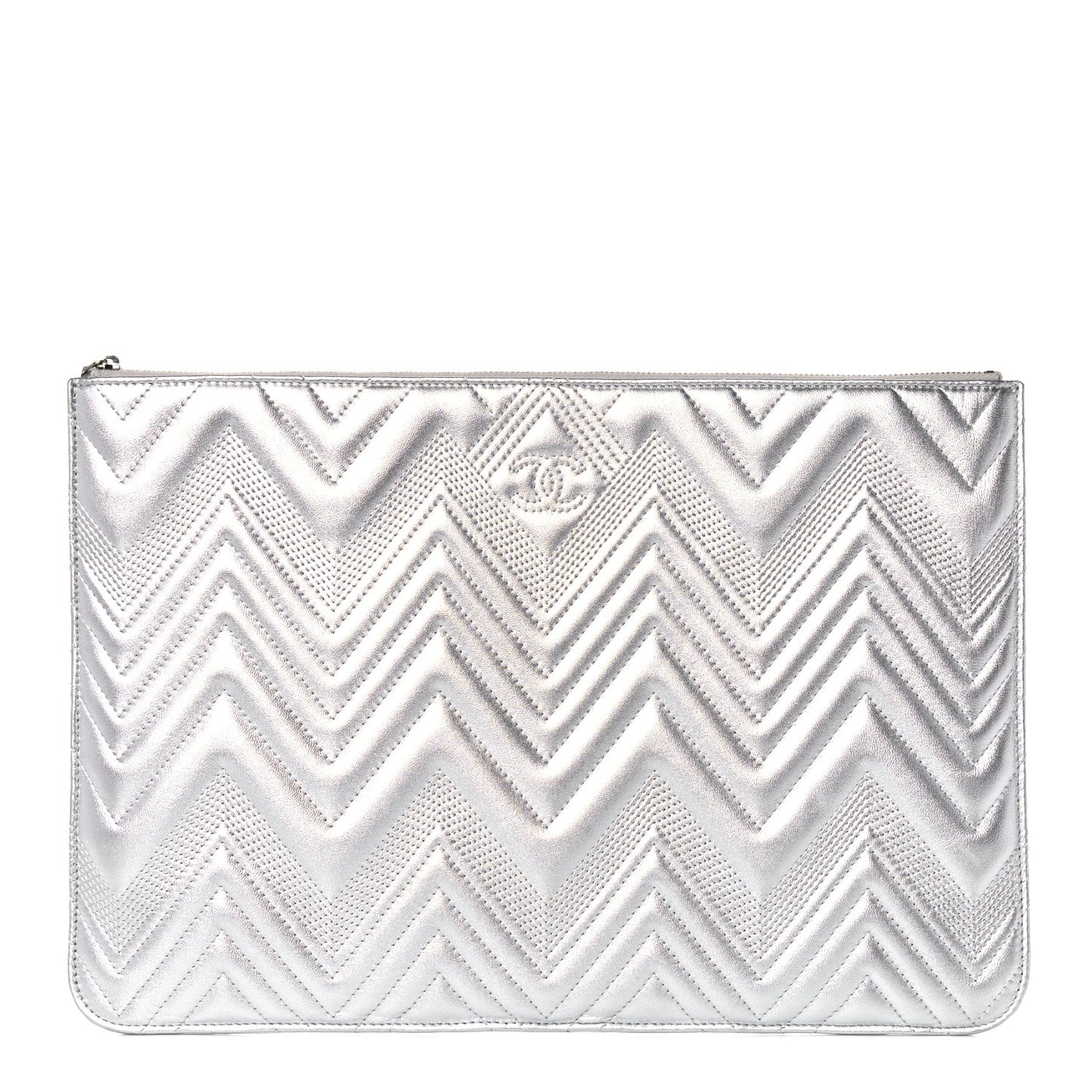 Metallic Lambskin Chevron Quilted Large Cosmetic Case