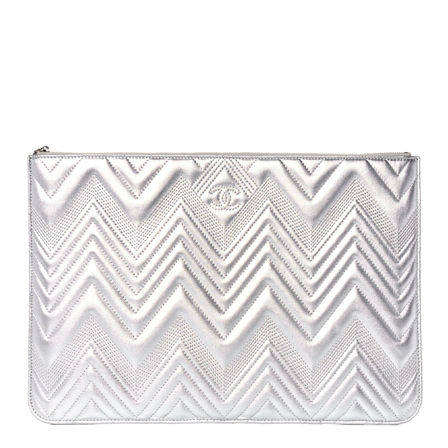 Chanel Metallic Lambskin Chevron Quilted Large Cosmetic Case 1 of 12