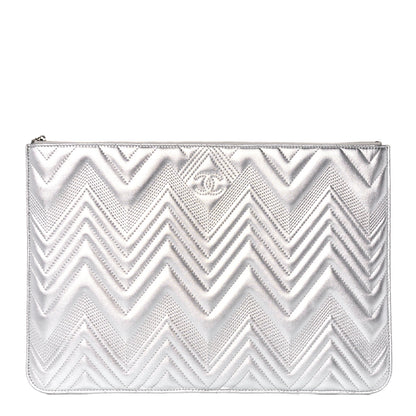 Chanel Metallic Lambskin Chevron Quilted Large Cosmetic Case 1 of 12