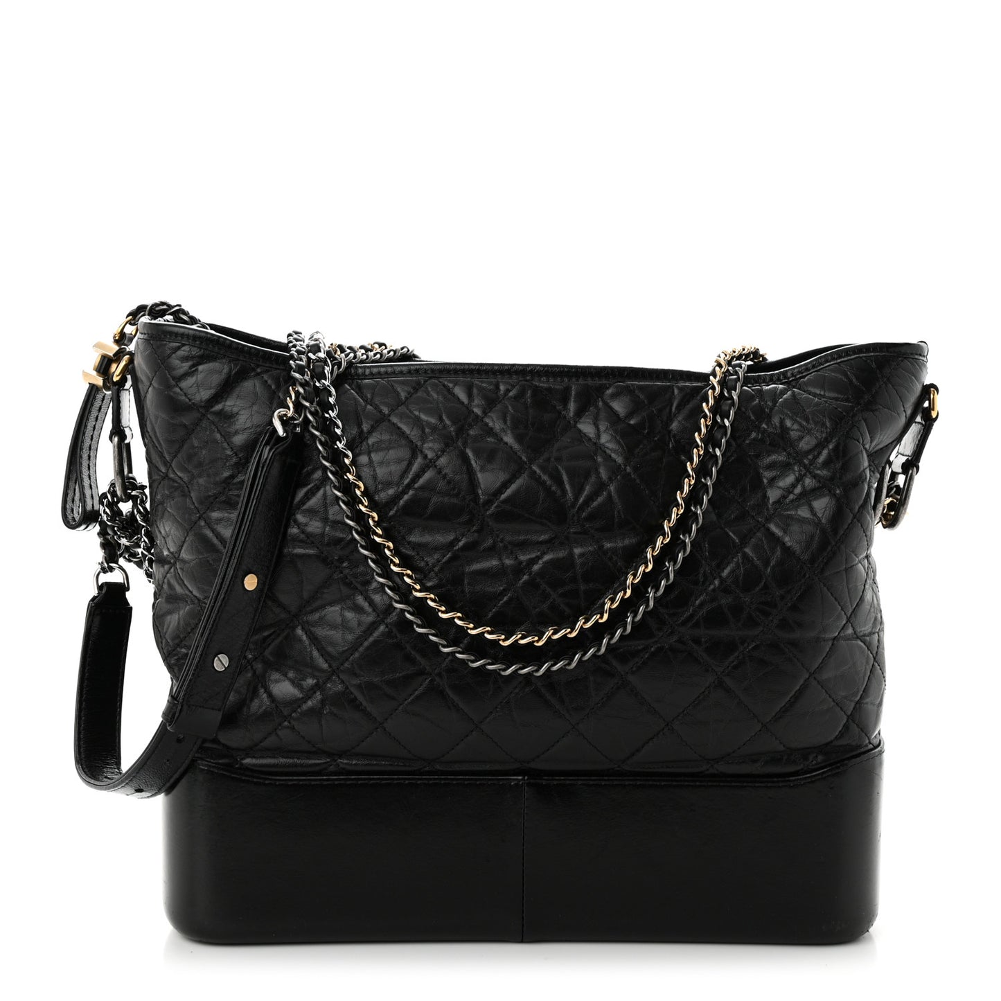 Aged Calfskin Quilted Large Gabrielle Hobo Black