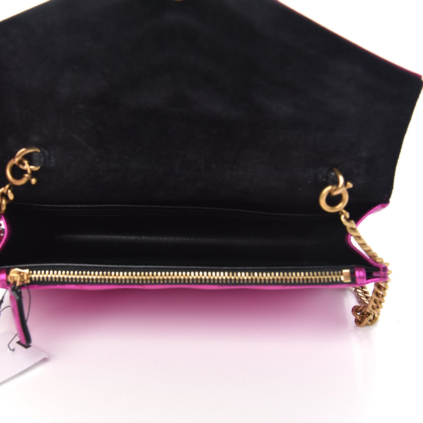 Metallic Calfskin Matelasse Chevron Monogram Envelope Chain Wallet Fuchsia