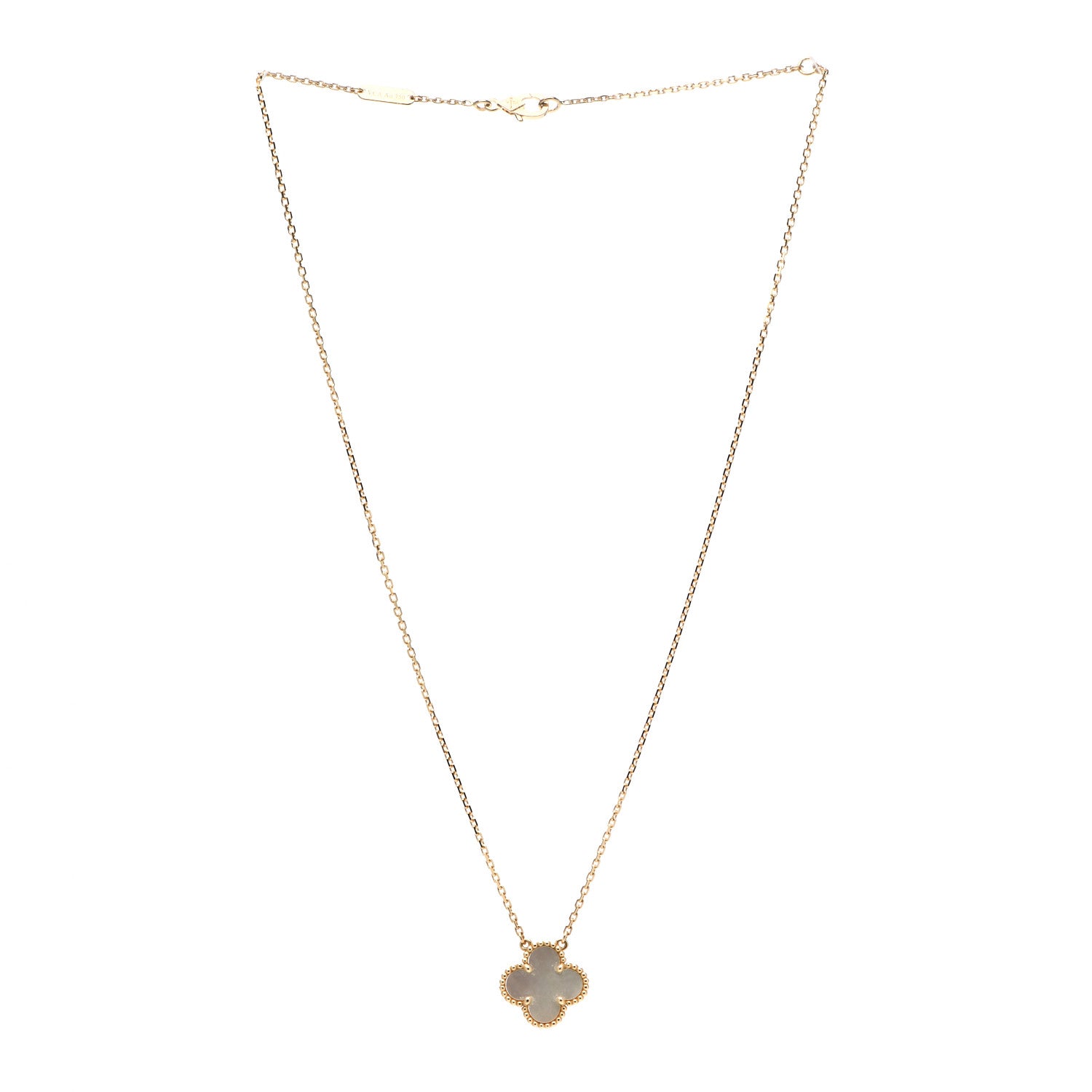 Van Cleef & Arpels 18K Yellow Gold Mother of Pearl Vintage Alhambra Pendant Necklace 3 of 6