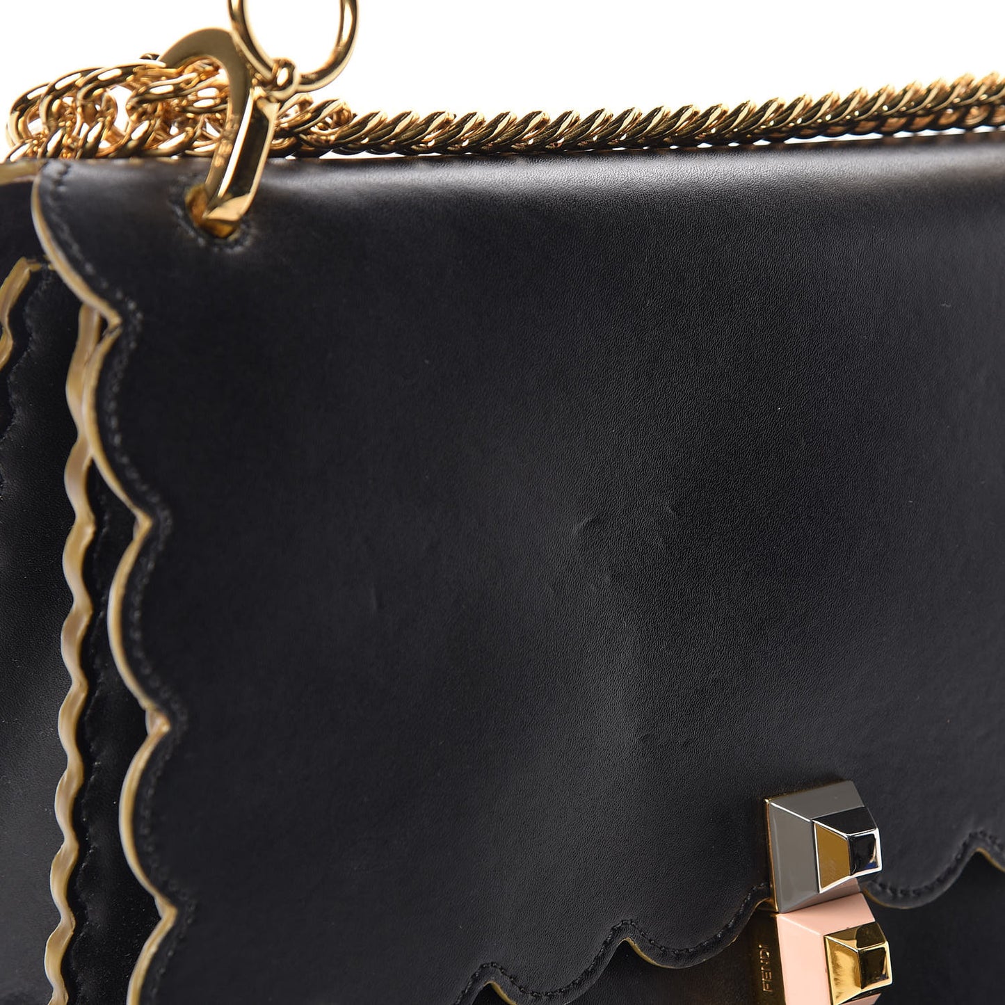 Vitello Liberty Scalloped Studded Kan I Shoulder Bag Black