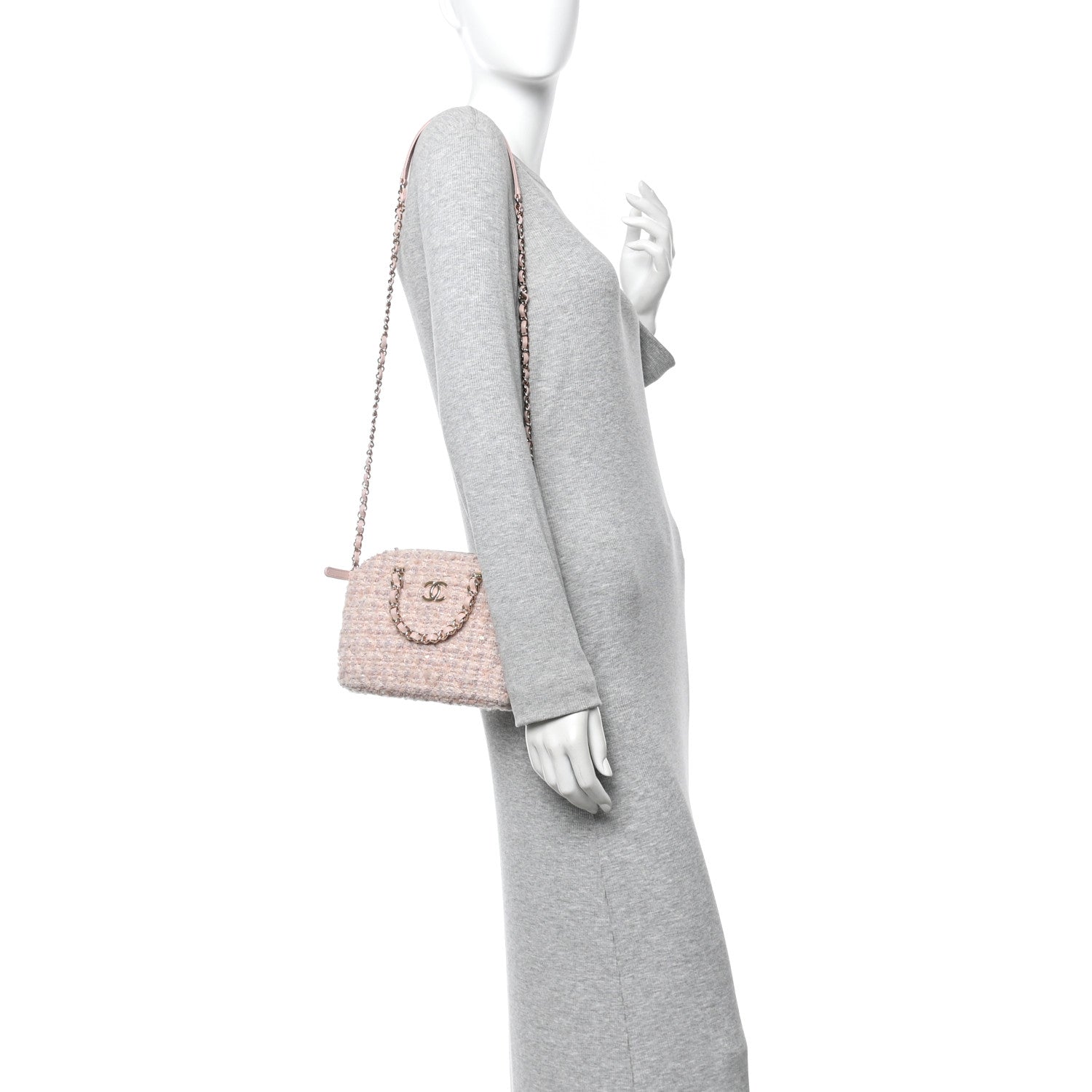 Chanel Cotton Wool Tweed Sequin Quilted Shiny Coco Clutch With Chain Light Pink Beige Ecru 2 of 10