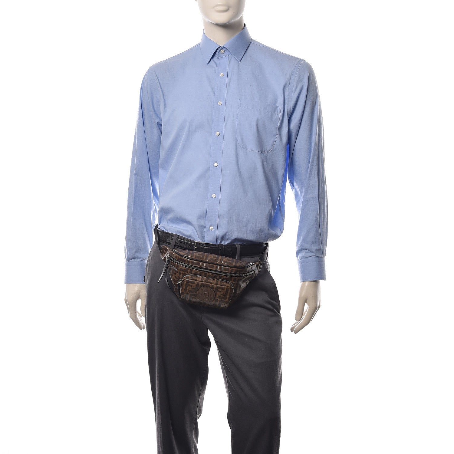 Fendi Glazed Fabric Vitello Century FF 1974 Stamp Patch Mens Pocket Belt Bag Mogano Panna Black 2 of 11