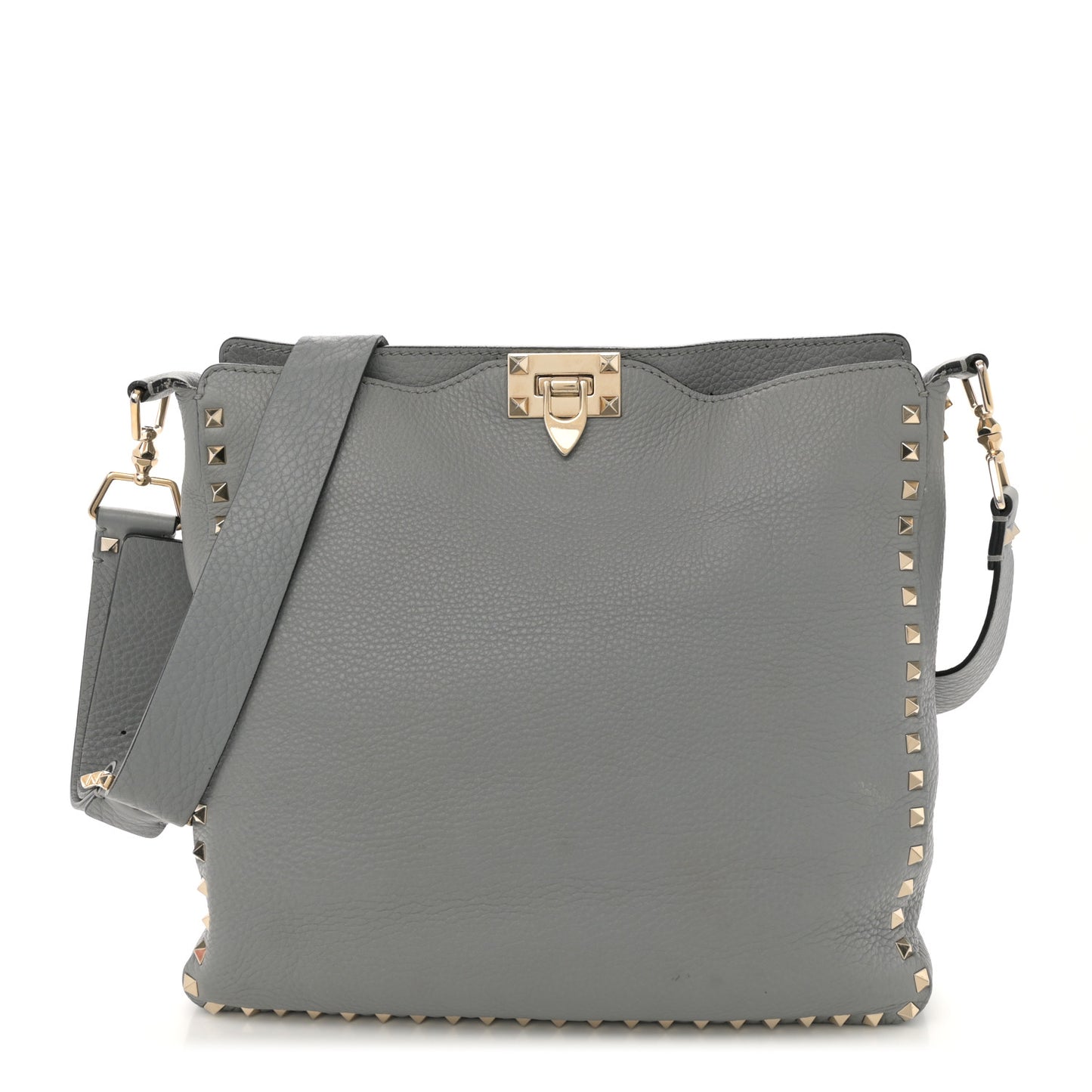 Pebbled Calfskin Small Rockstud Flip-Lock Messenger Bag Light Stone