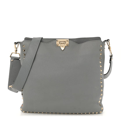 Valentino Garavani Pebbled Calfskin Small Rockstud Flip-Lock Messenger Bag Light Stone 1 of 13