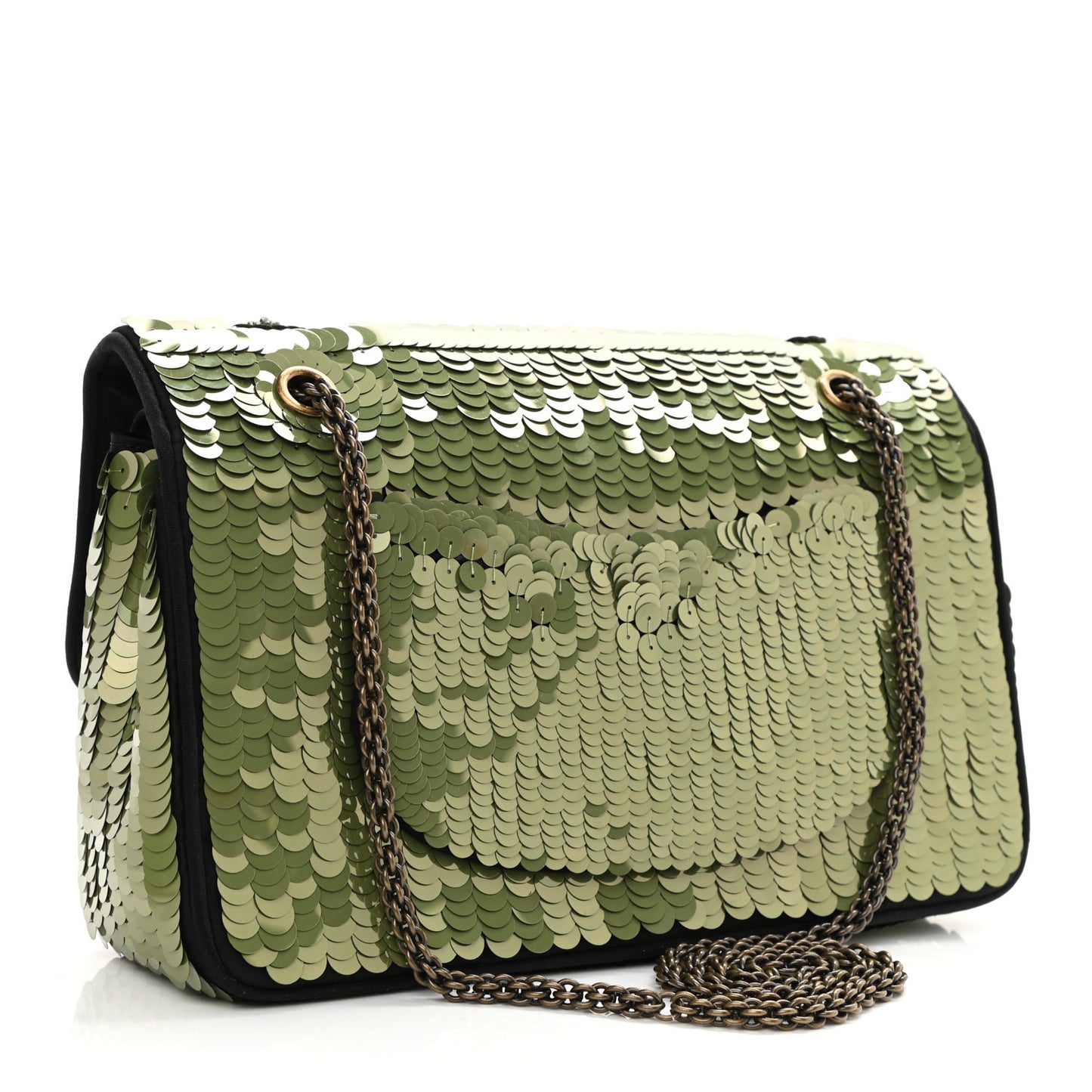 Satin Sequin Medium Paris Shanghai Double Flap Green