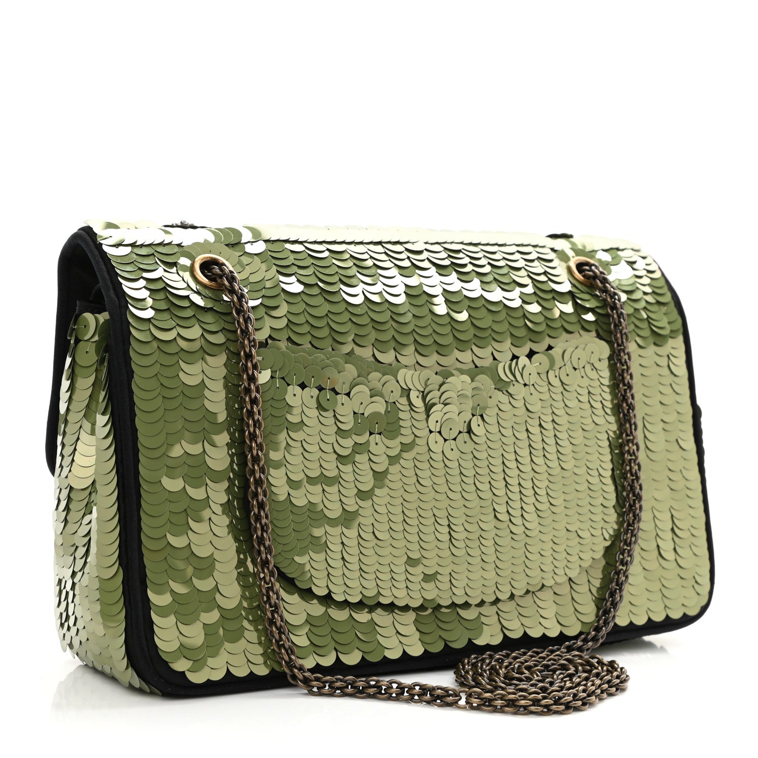 Chanel Satin Sequin Medium Paris Shanghai Double Flap Green 2 of 8