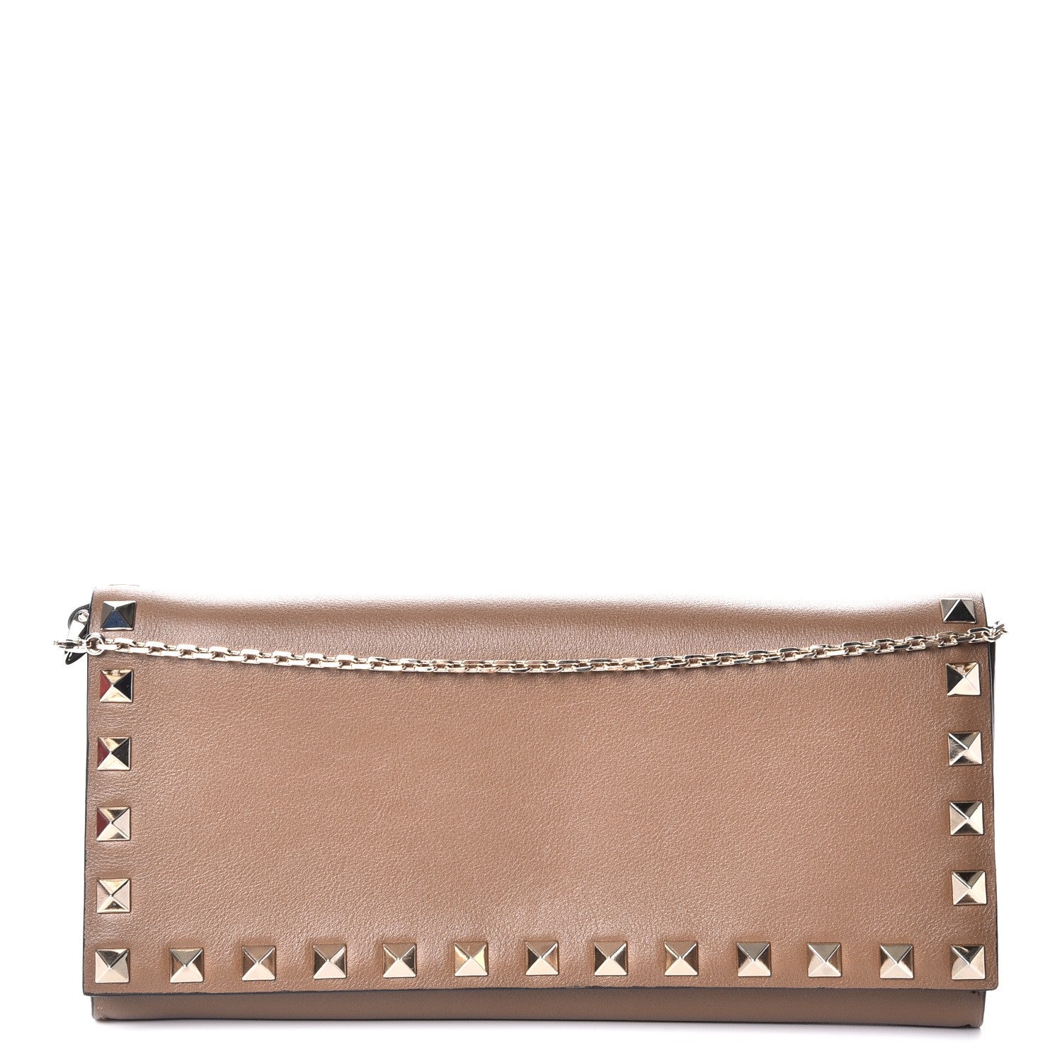 Valentino Garavani Vitello Rockstud Flap Wallet On Chain Brown 1 of 9