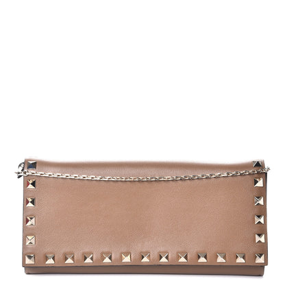 Valentino Garavani Vitello Rockstud Flap Wallet On Chain Brown 1 of 9