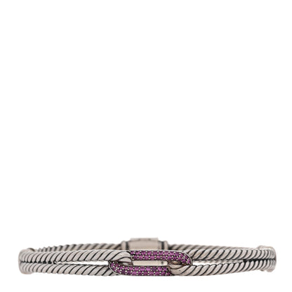David Yurman Sterling Silver Pave Pink Sapphire 7mm Mini Loop Labyrinth Bracelet 1 of 3