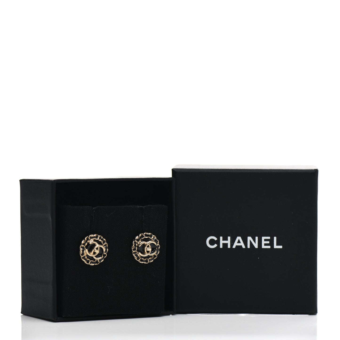 Metal Enamel CC Chain Turnlock Earrings Gold Black
