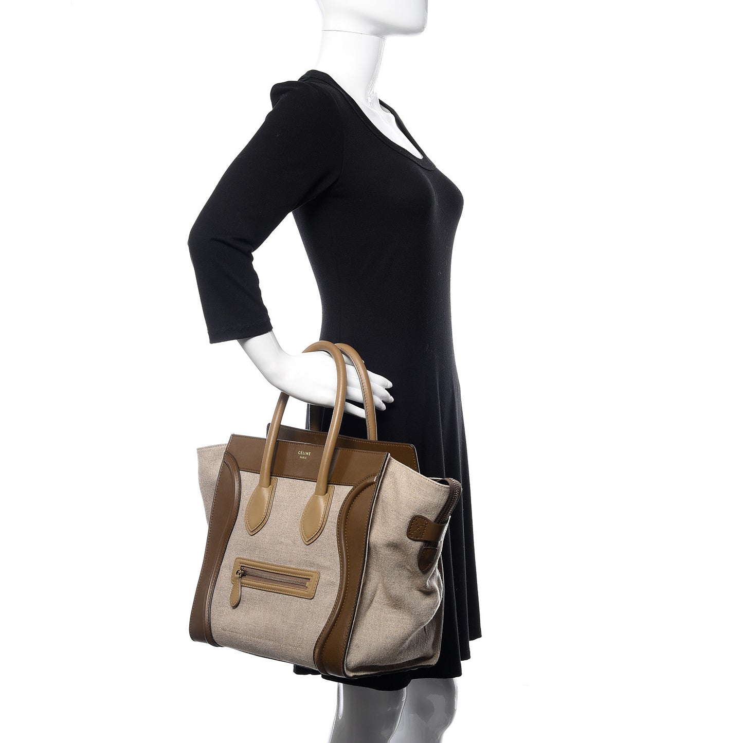 Natural Canvas Smooth Calfskin Mini Luggage Brown
