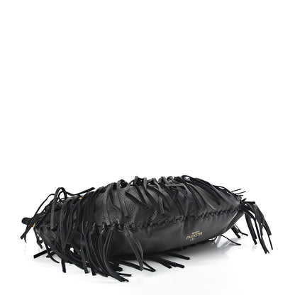 Valentino Garavani Grained Calfskin C-Rockee Fringe Hobo Black 3 of 10