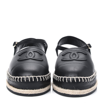Chanel Lambskin CC Ankle Strap Espadrilles 38 Black 2 of 9