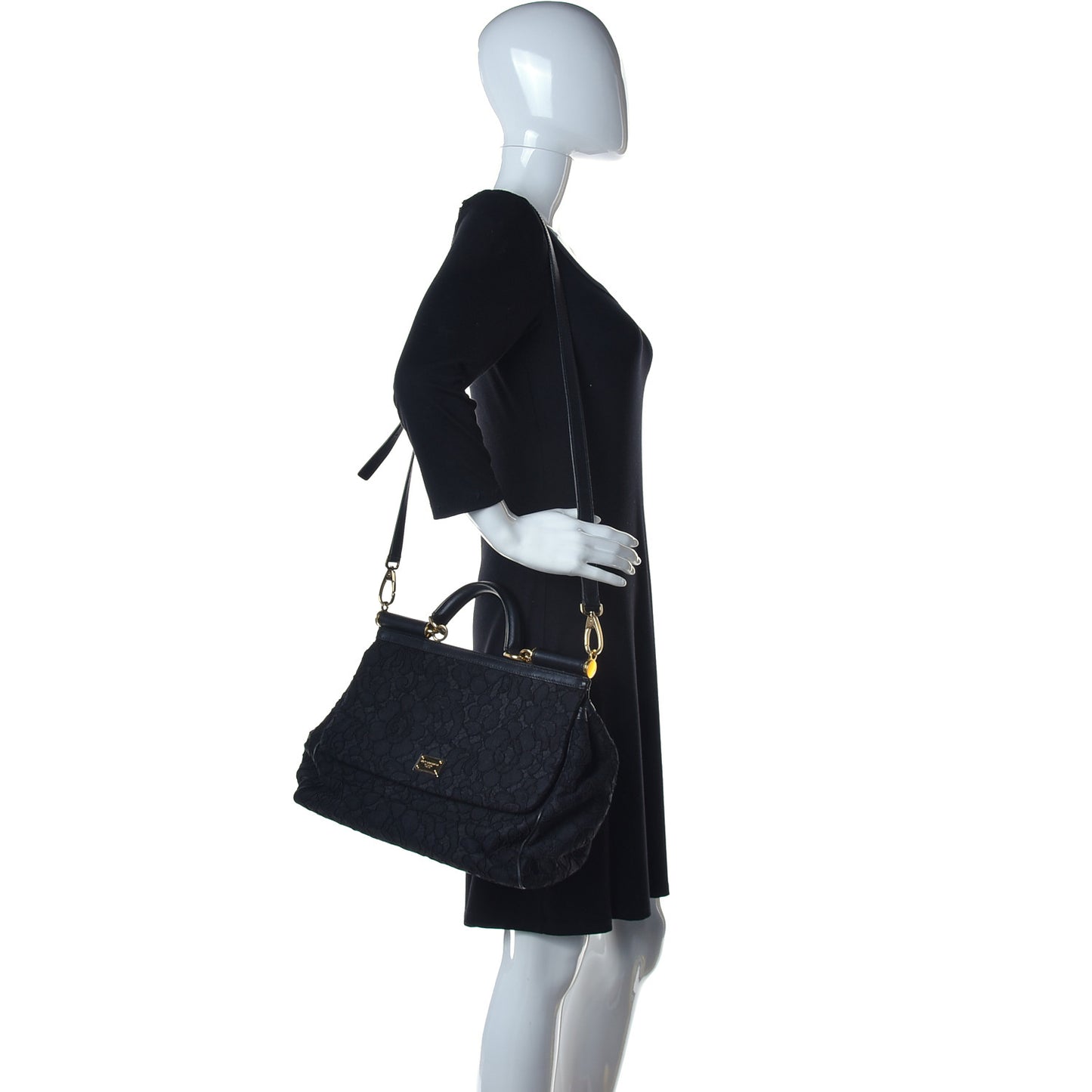 Calfskin Lace Miss Sicily Satchel Black