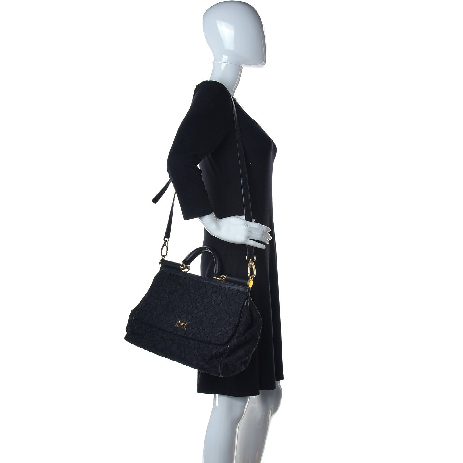 Dolce & Gabbana Calfskin Lace Miss Sicily Satchel Black 2 of 14