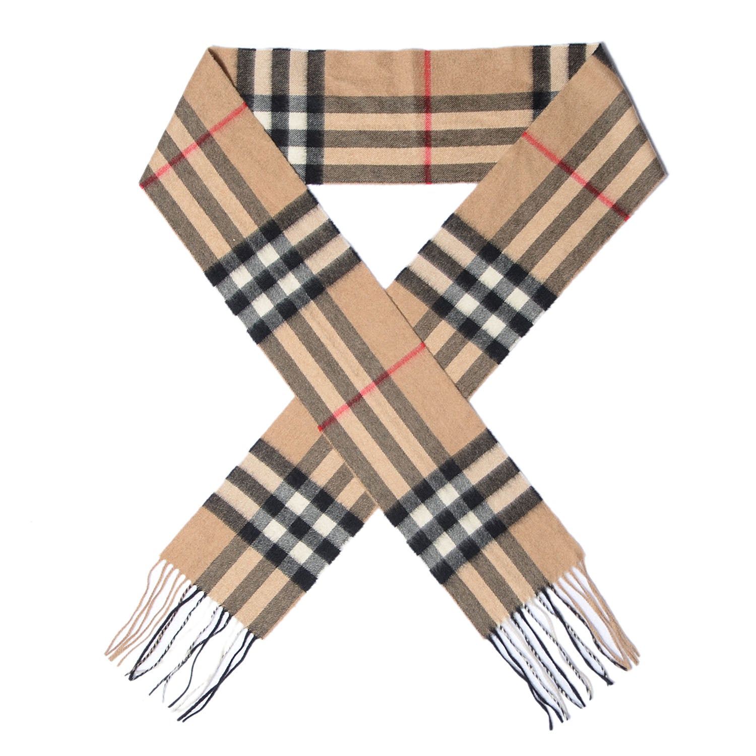 Burberry Cashmere Giant Check Skinny Scarf Camel 1 of 3