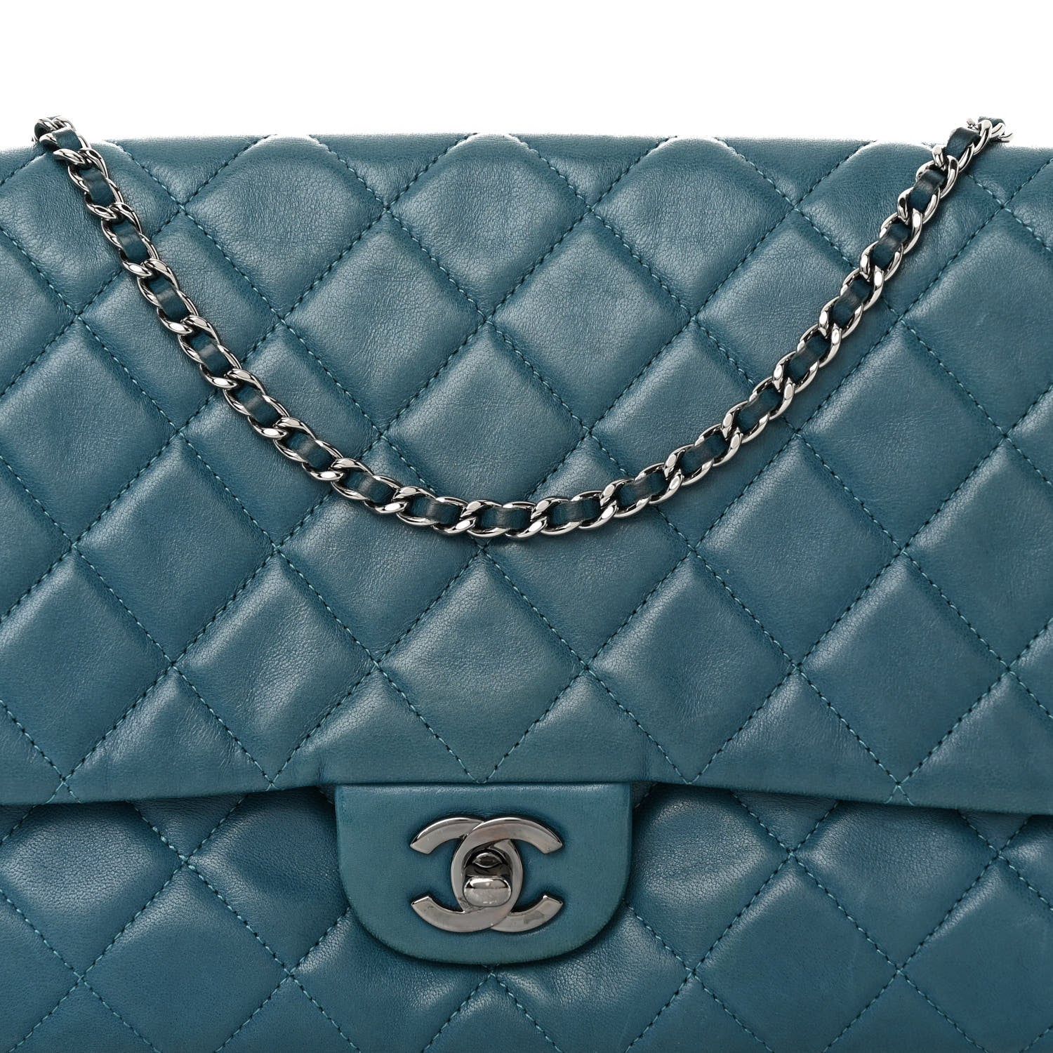 Chanel Lambskin Quilted Clutch with Chain Flap Turquoise 8 of 11