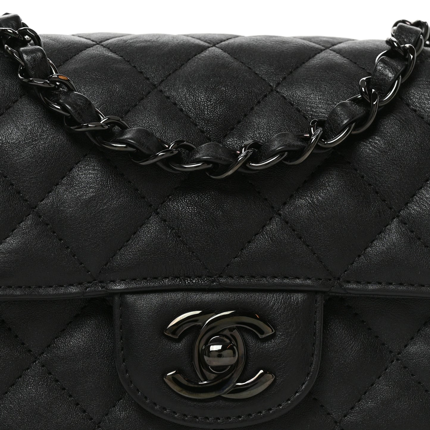 Crumpled Calfskin Quilted Mini Rectangular Flap So Black