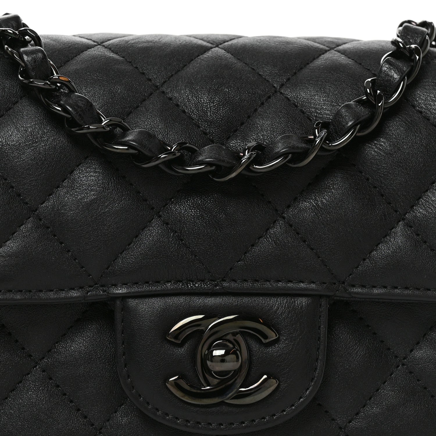 Chanel Crumpled Calfskin Quilted Mini Rectangular Flap So Black 8 of 11