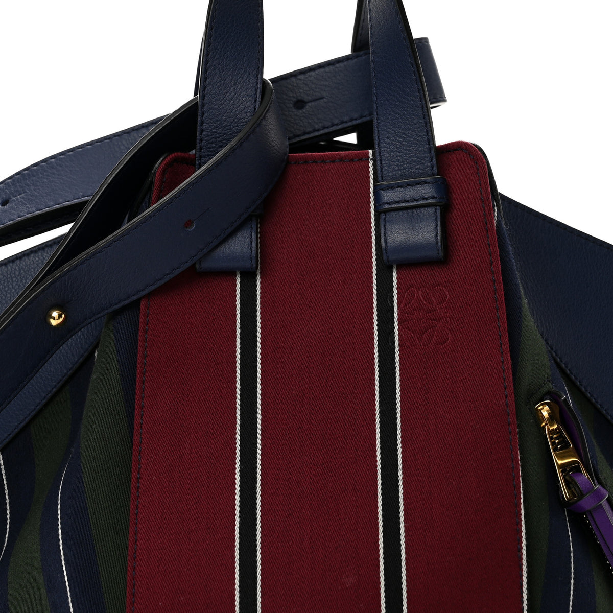 Loewe Canvas Calfskin Stripes Hammock Shoulder Bag Blue Red 8 of 13