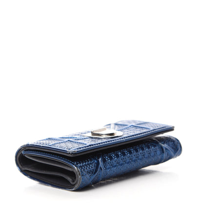 Christian Dior Metallic Patent Micro-Cannage Diorama Elancee Wallet Mirror Blue 4 of 11